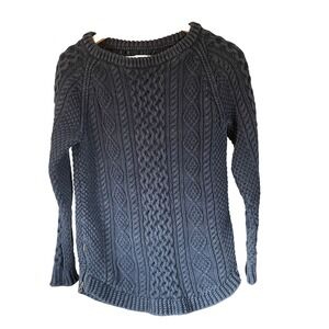 LL Bean Signature Womens Cable Knit Side Zip Sweater S Navy Fisherman Preppy